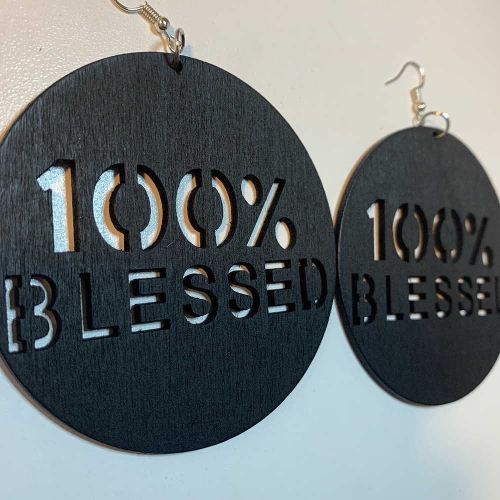 COPY - 100 % Blessed Earrings (BLACK) - Picture 2 of 7